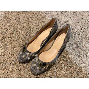 J Crew Block-heel Pumps in Embellished Plaid White Blue Black Sz 8 K0008